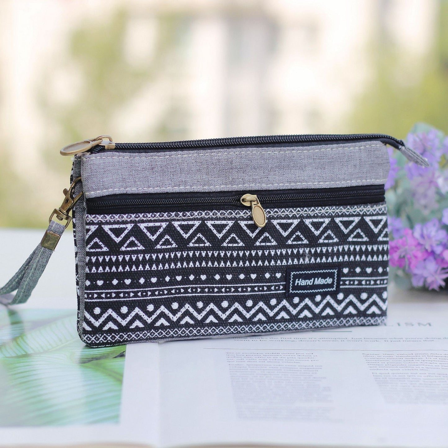 Women's Plain Hemp Double Pull Storage Clutch Ladies Wallets