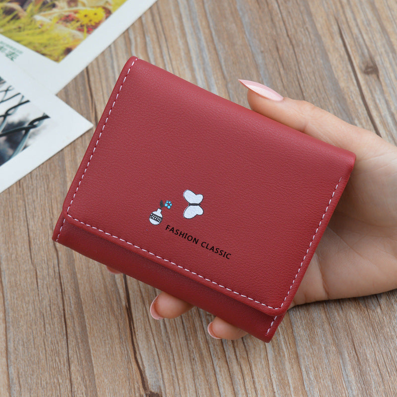 Women's Short Korean Fashion Soft Leather Folding Ladies Wallets