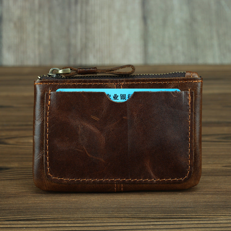 Women's & Men's Retro Crazy Horse Leather Genuine Mini Short Zipper Korean Card Holder