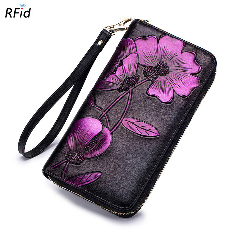 Women's Long Leather Zipper Fashion Personality Cowhide Ladies Wallets