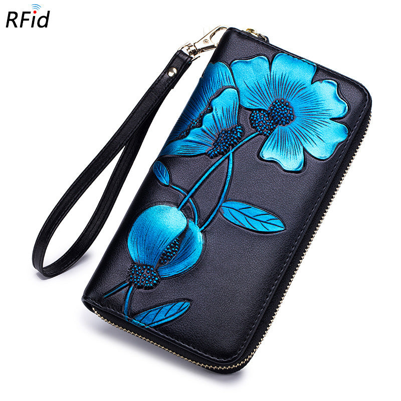 Women's Long Leather Zipper Fashion Personality Cowhide Ladies Wallets