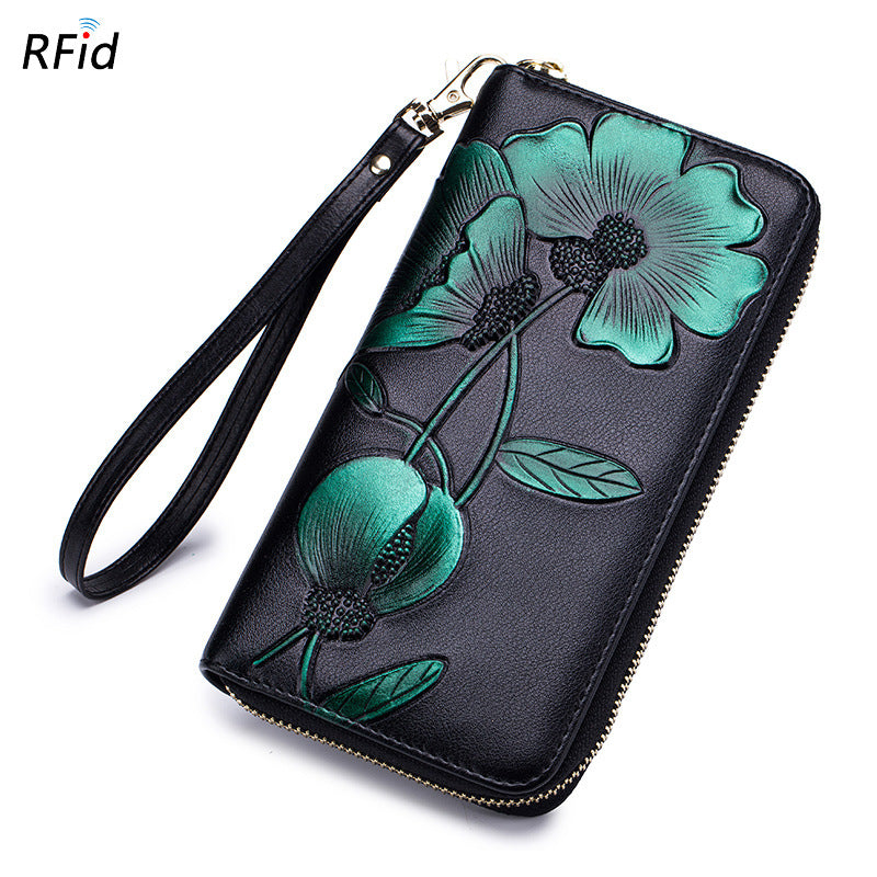 Women's Long Leather Zipper Fashion Personality Cowhide Ladies Wallets