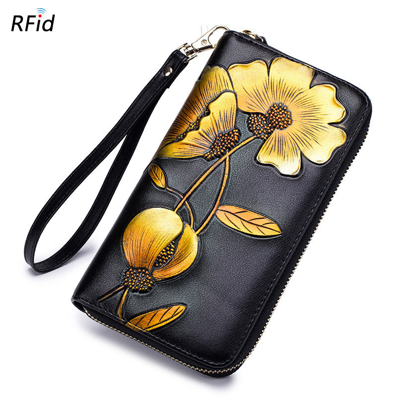 Women's Long Leather Zipper Fashion Personality Cowhide Ladies Wallets