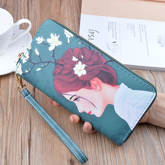 Women's Zipper Soft Leather Korean Print Fashion Ladies Wallets