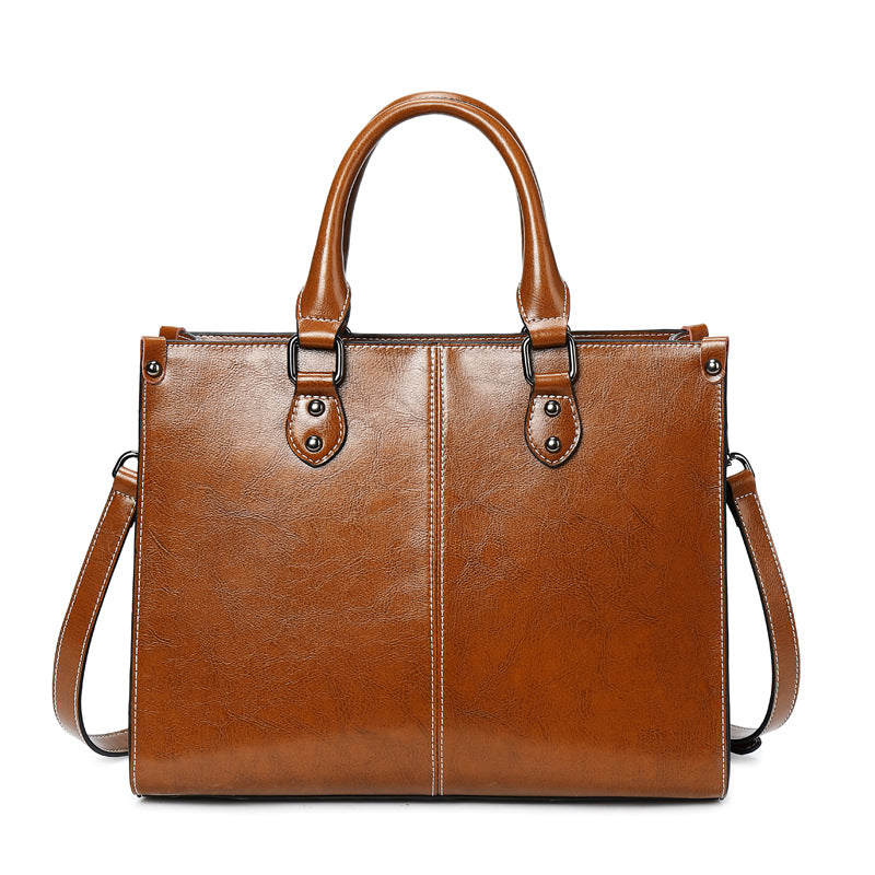 Women's Oil Wax Stitching Leather Fan Cowhide Bags