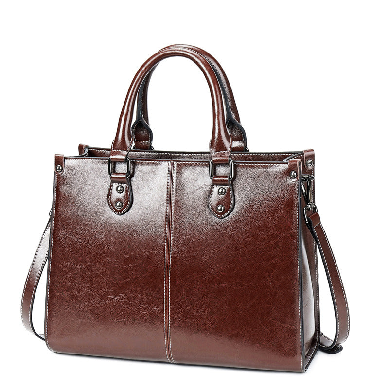 Women's Oil Wax Stitching Leather Fan Cowhide Bags