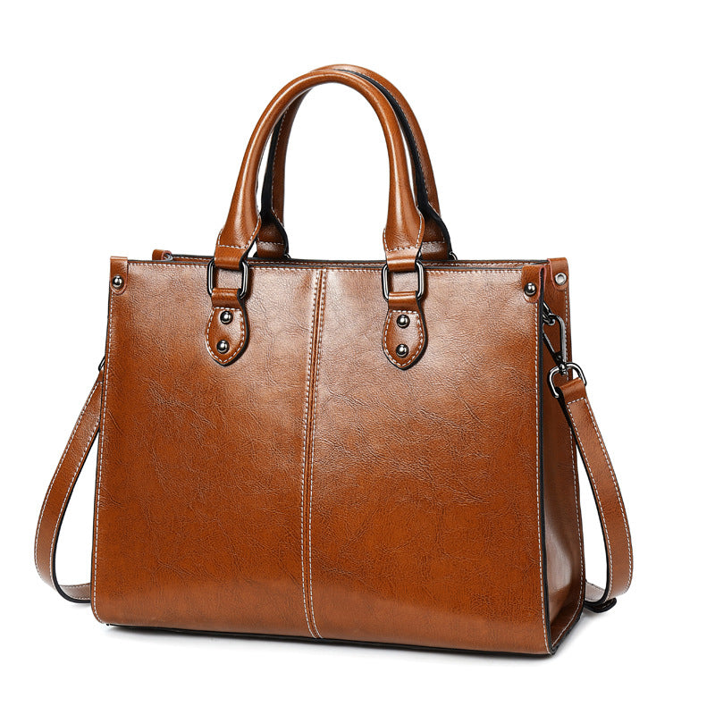 Women's Oil Wax Stitching Leather Fan Cowhide Bags