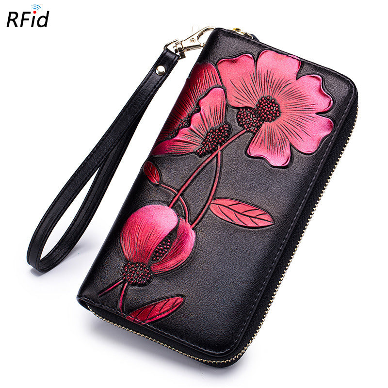 Women's Long Leather Zipper Fashion Personality Cowhide Ladies Wallets