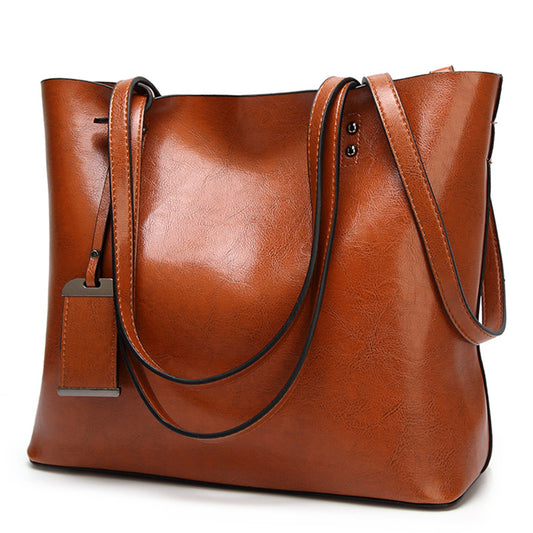 Women's Fashion Vintage Oil Leather Large Handbags