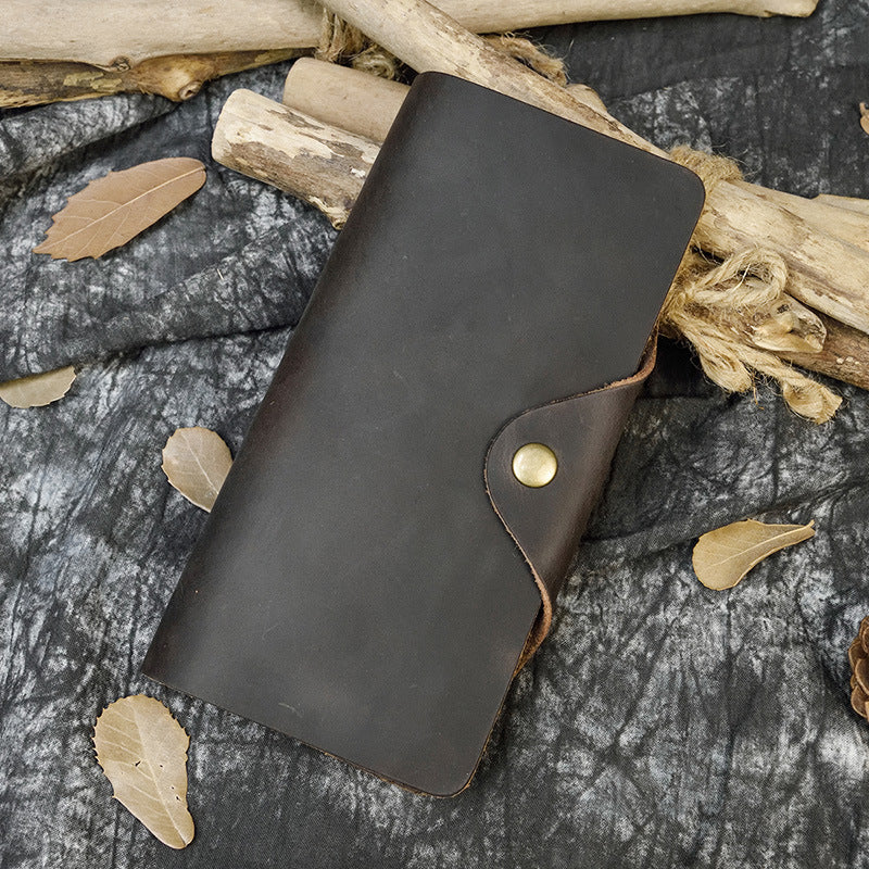Men's Leather Crazy Horse Retro Long First Layer Cowhide Men's Wallet