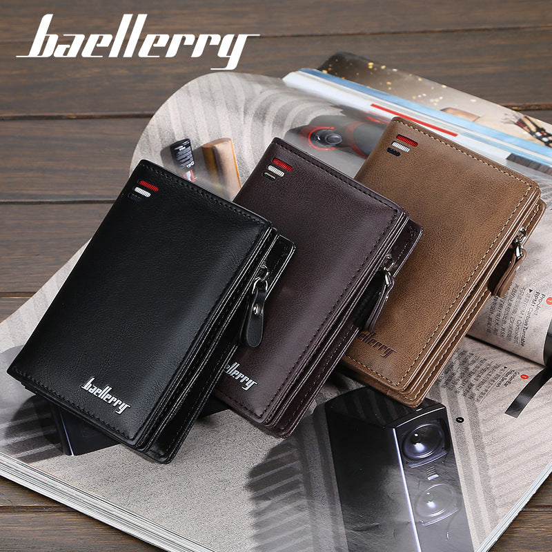 Men's Short Snap Button Vertical Fashion Zipper Men's Wallets