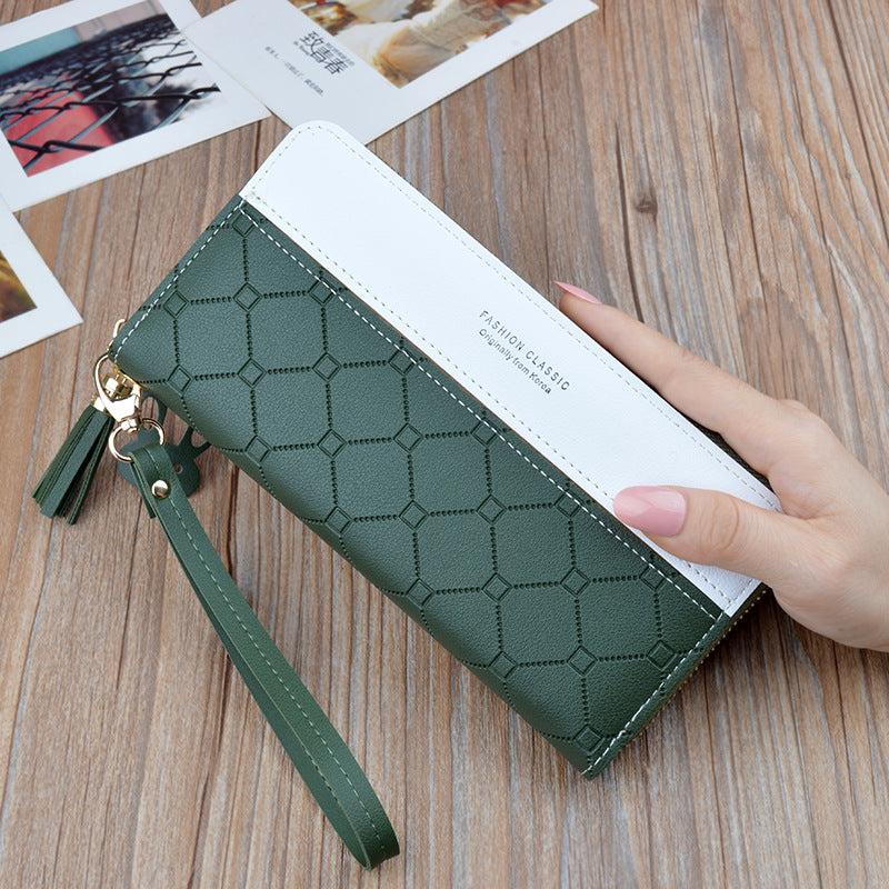 Women's Long Zip Tassel Korean Style Contrast Color Ladies Wallet