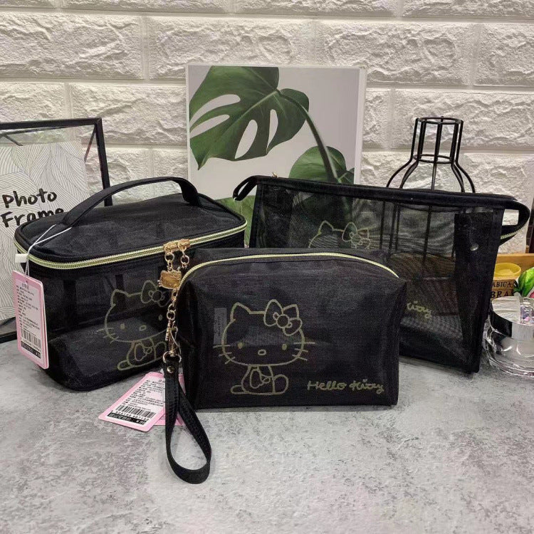 Cat Image Mesh Portable Pouch Large Capacity Makeup Bag