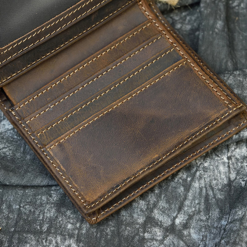 Men's Leather Crazy Horse Vertical Multiple Slots Men's Wallets