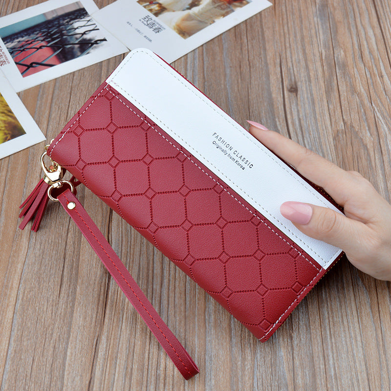 Women's Long Zip Tassel Korean Style Contrast Color Ladies Wallet