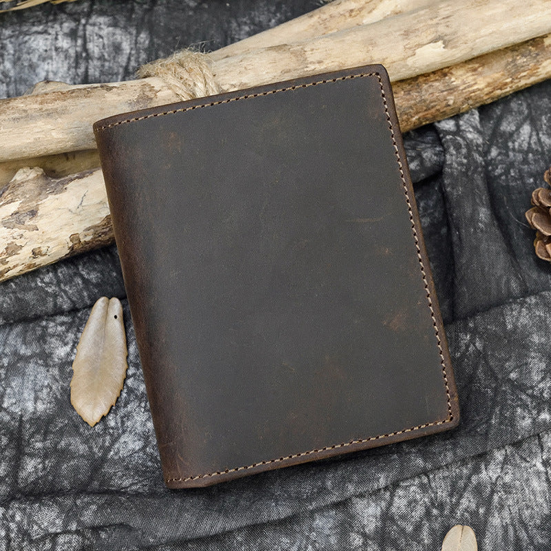 Men's Leather Crazy Horse Vertical Multiple Slots Men's Wallets