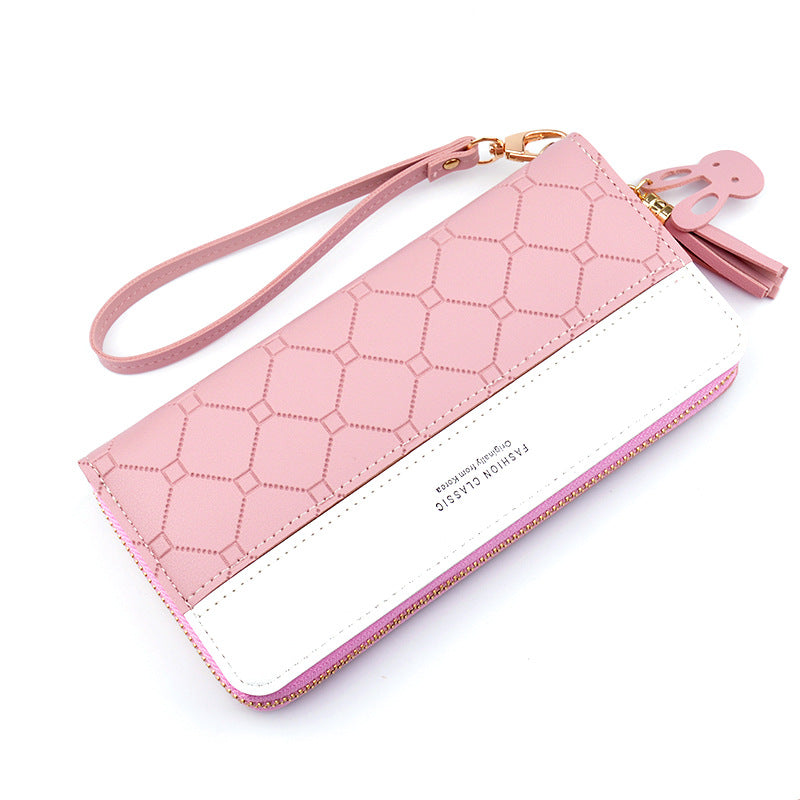 Women's Long Zip Tassel Korean Style Contrast Color Ladies Wallet