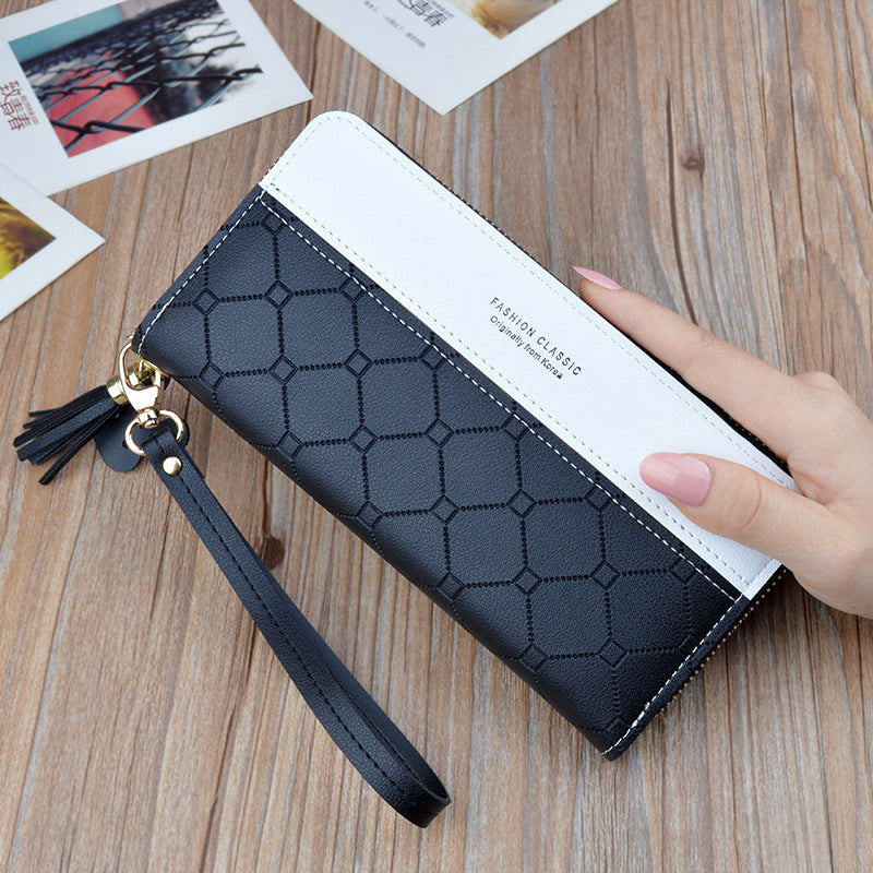 Women's Long Zip Tassel Korean Style Contrast Color Ladies Wallet