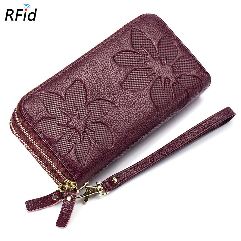 Women's Double Zipper Leather Large Capacity Long Top Ladies Wallets