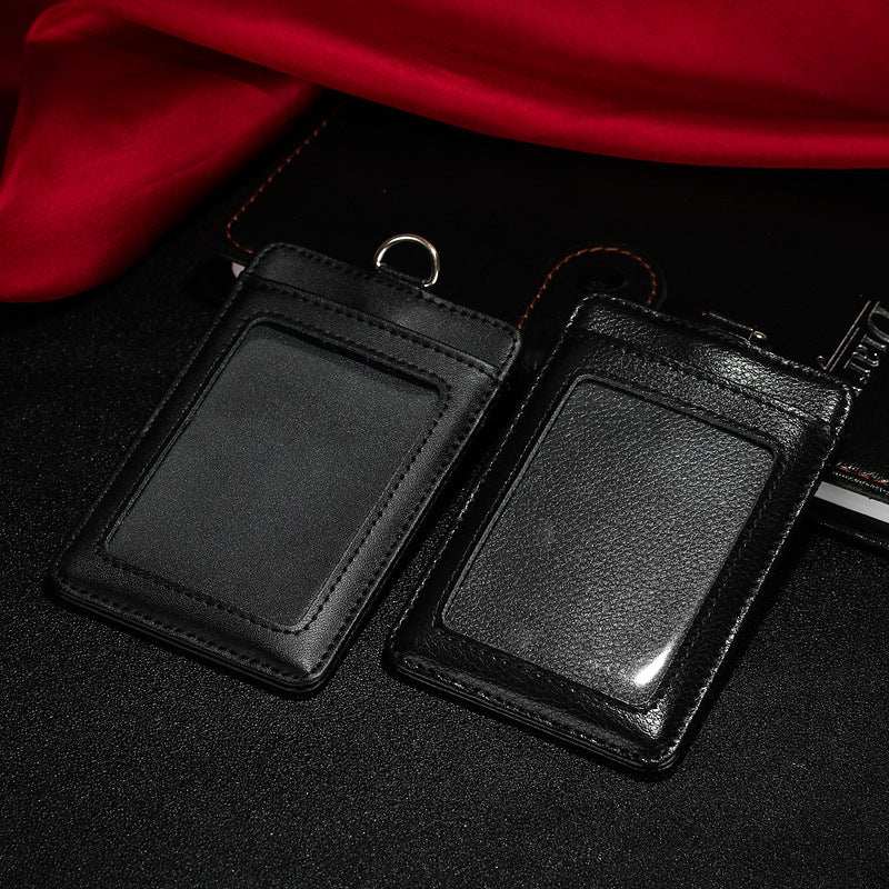 Leather Vertical Badge Lanyard Sling Bus Card Holder