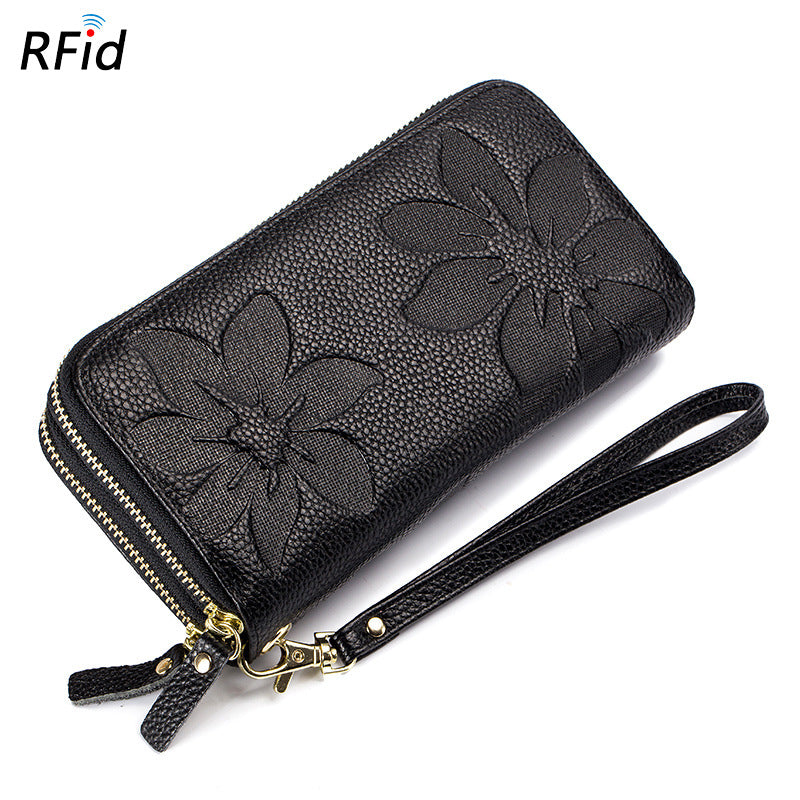 Women's Double Zipper Leather Large Capacity Long Top Ladies Wallets