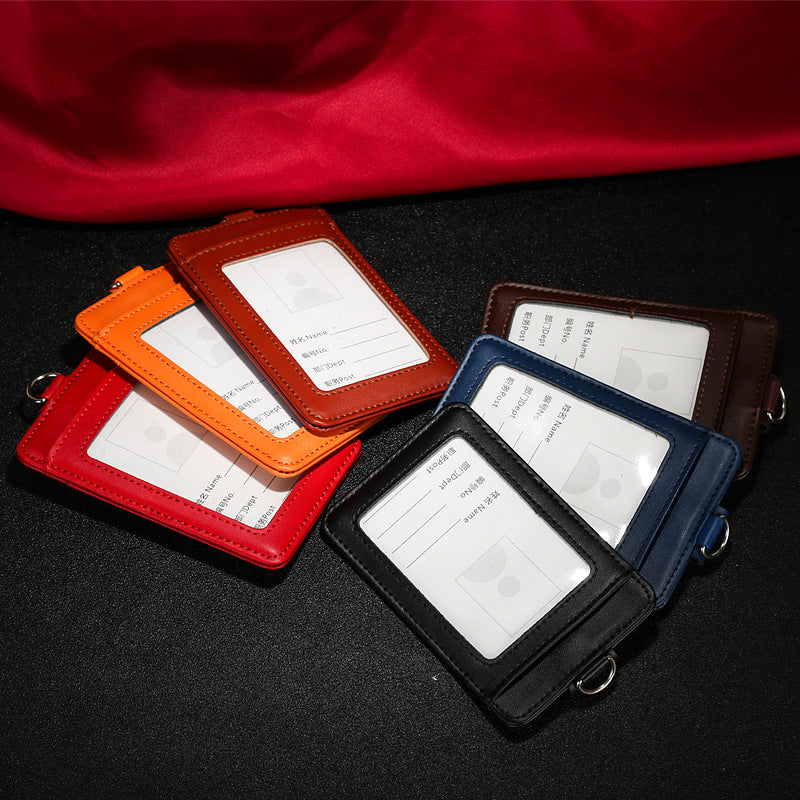 Leather Vertical Badge Lanyard Sling Bus Card Holder