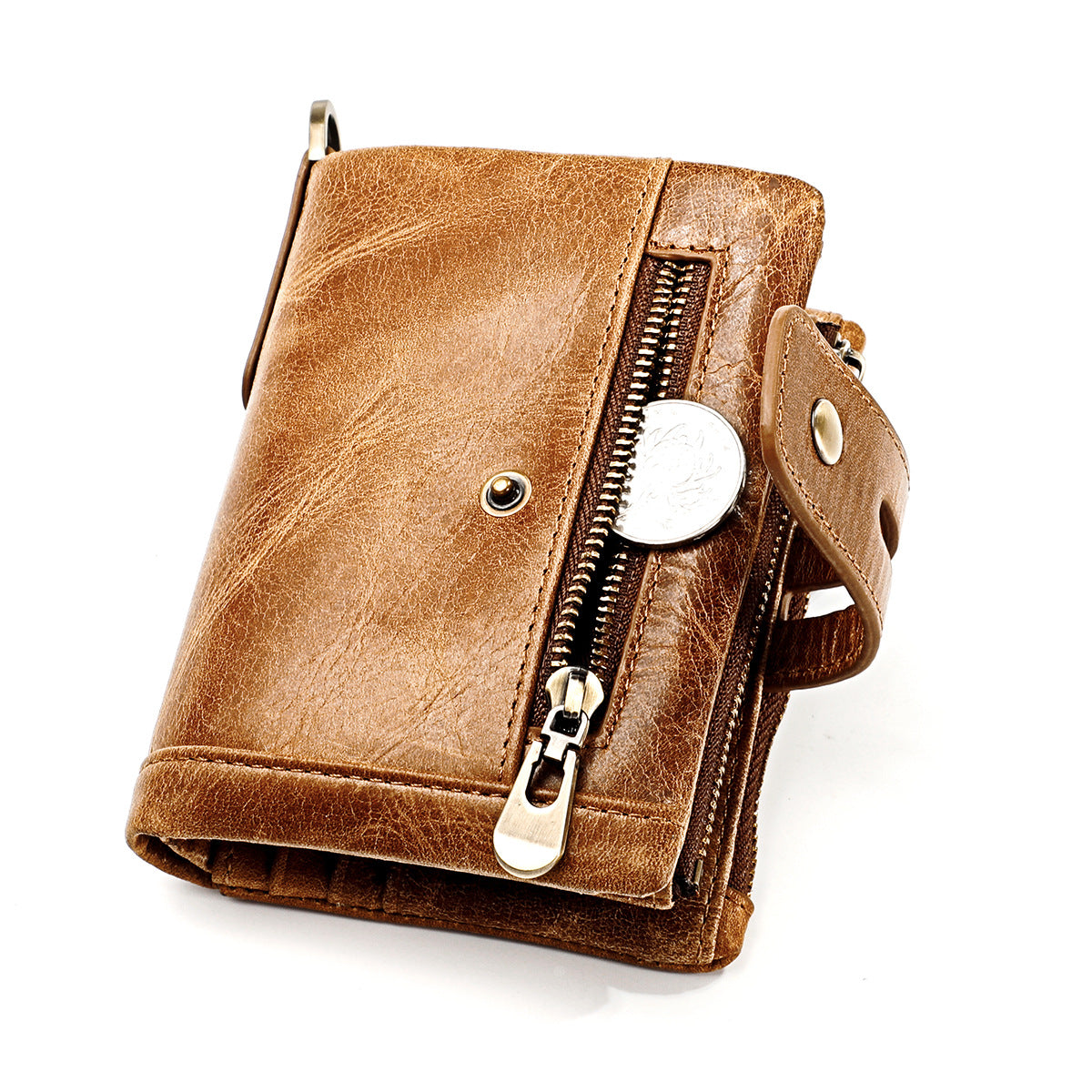 Women's & Men's & Leather Crazy Horse Zipper Retro Men's Wallets