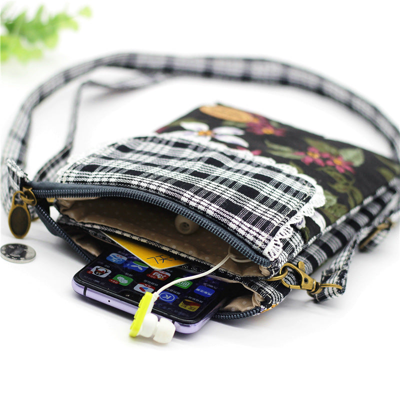 Women's Fashion Flower Cotton Big Screen Mobile Phone Bags