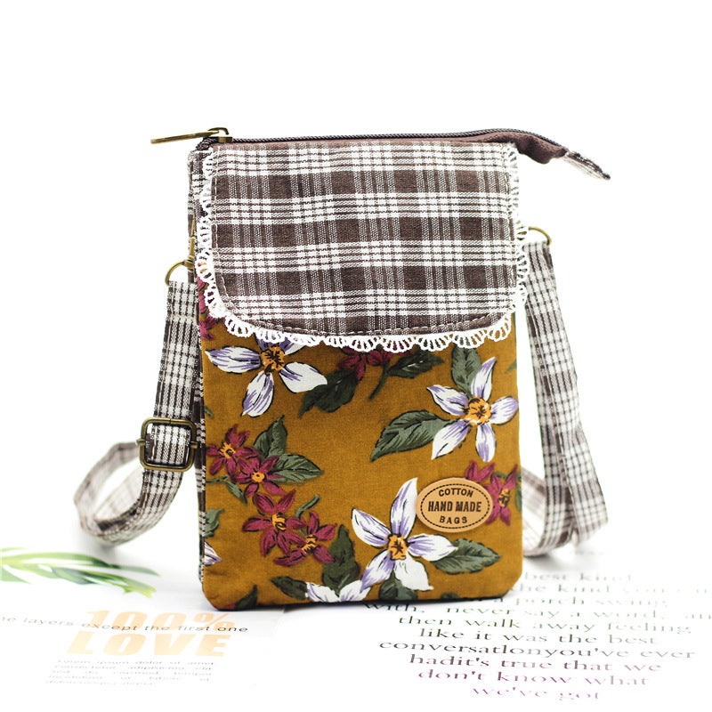 Women's Fashion Flower Cotton Big Screen Mobile Phone Bags