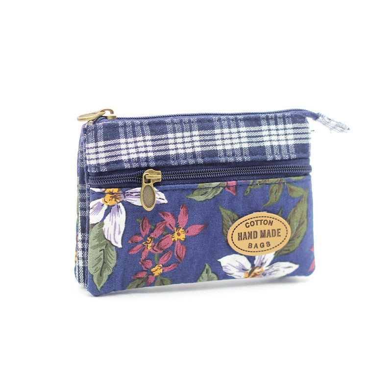 Women's Flower Cotton Change Fabric Sier Coin Purses