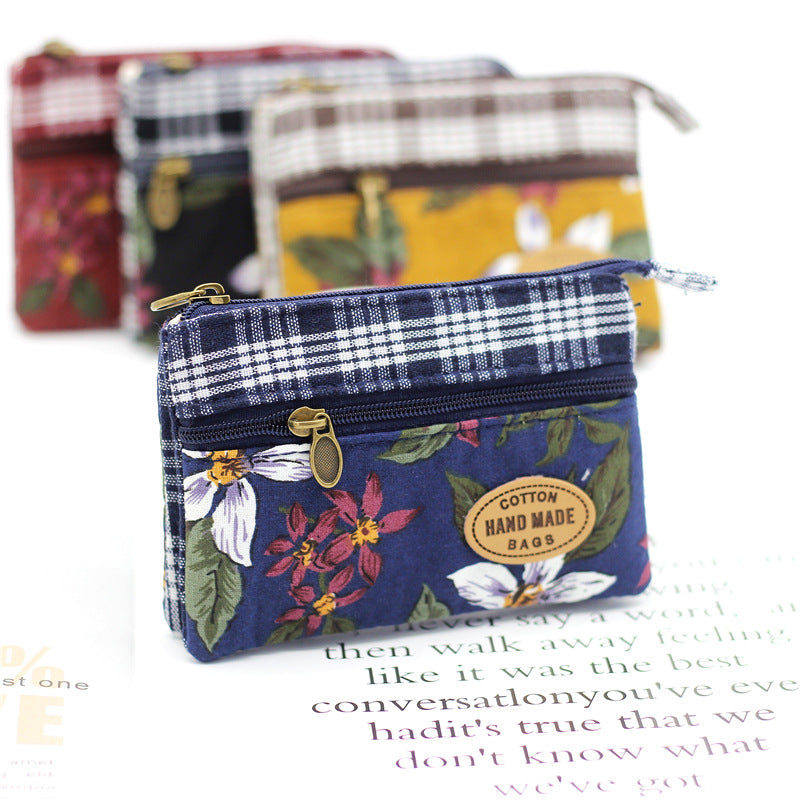 Women's Flower Cotton Change Fabric Sier Coin Purses