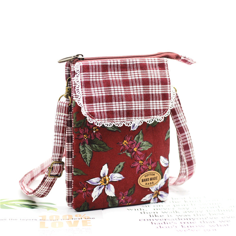 Women's Fashion Flower Cotton Big Screen Mobile Phone Bags