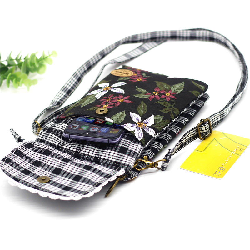 Women's Fashion Flower Cotton Big Screen Mobile Phone Bags
