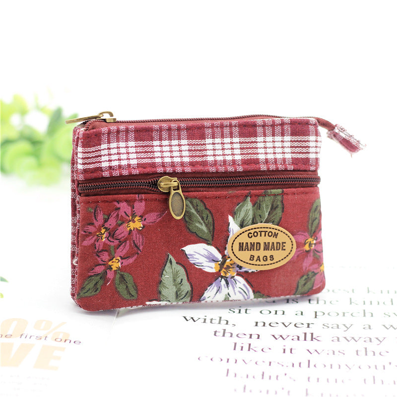 Women's Flower Cotton Change Fabric Sier Coin Purses