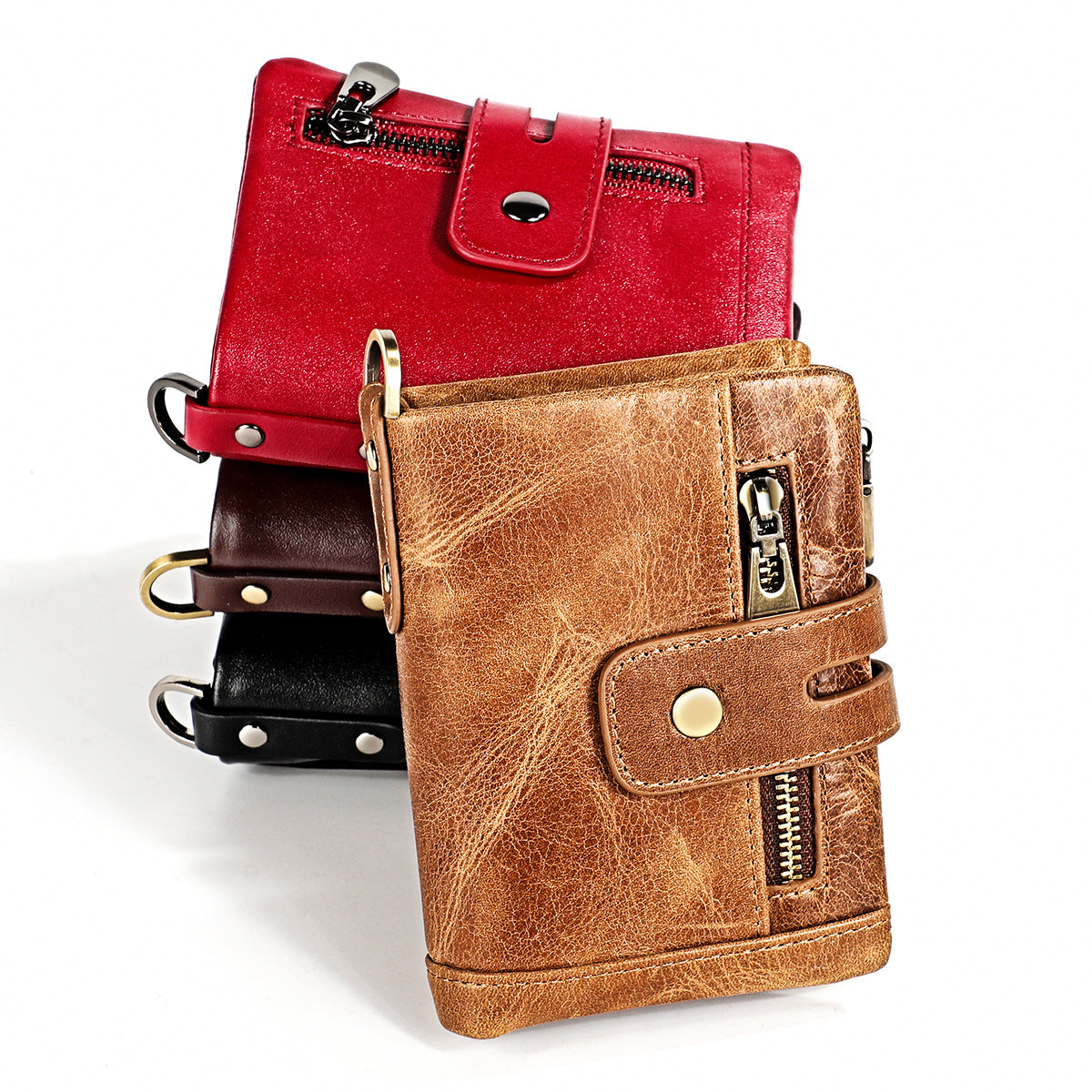 Women's & Men's & Leather Crazy Horse Zipper Retro Men's Wallets