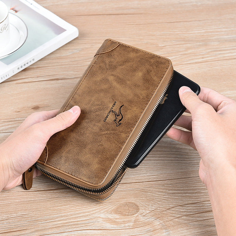 Men's Capacity Double Zip Clutch Swiping Multifunctional Zipper Men's Wallets