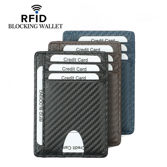 Women's & Men's First Layer Cowhide Sleeve Carbon Fiber Pattern Multiple Card Holder