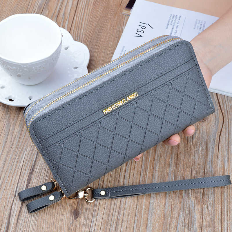Women's Double Zip Long Plaid Clutch Korean Style Change And Ladies Wallets