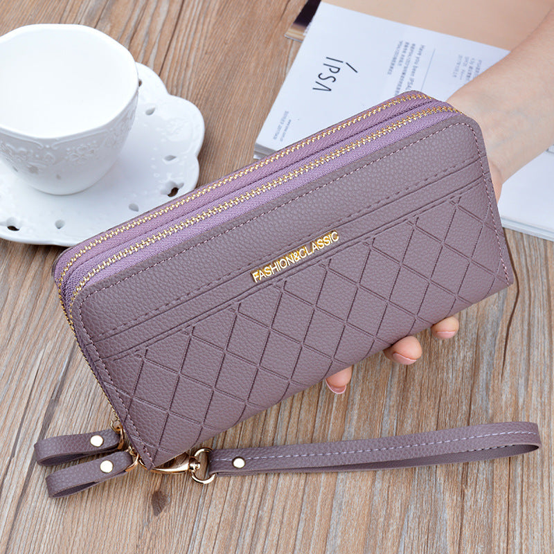 Women's Double Zip Long Plaid Clutch Korean Style Change And Ladies Wallets