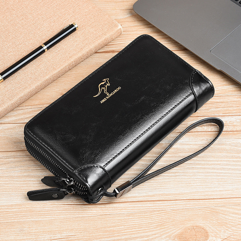 Men's Capacity Double Zip Clutch Swiping Multifunctional Zipper Men's Wallets