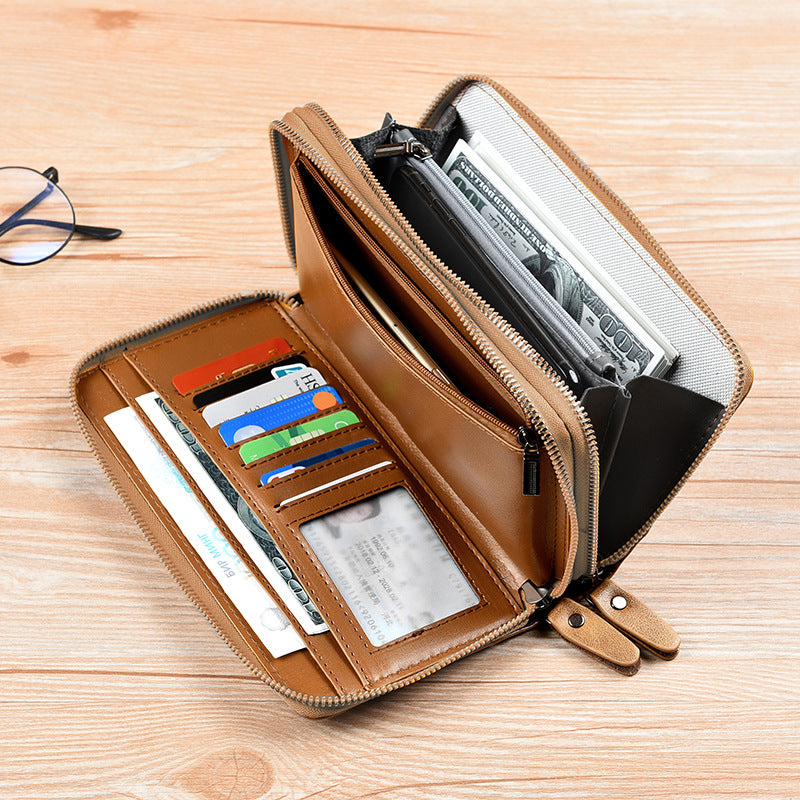 Men's Capacity Double Zip Clutch Swiping Multifunctional Zipper Men's Wallets