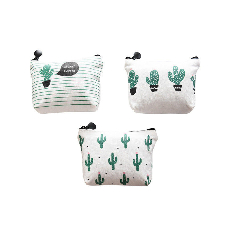Trendy Canvas Triangle Cactus Fresh Zipper Coin Purses