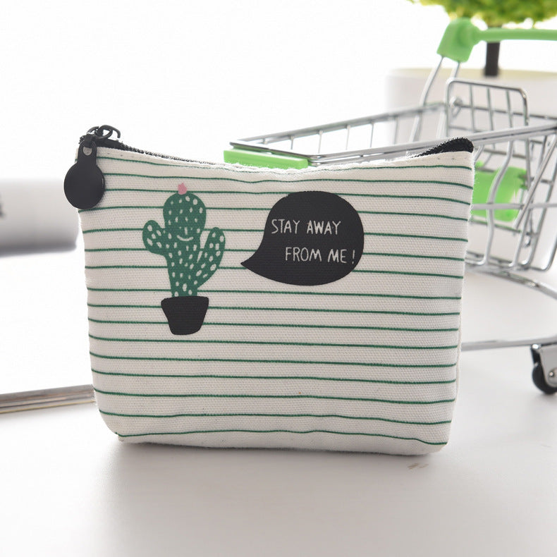 Trendy Canvas Triangle Cactus Fresh Zipper Coin Purses