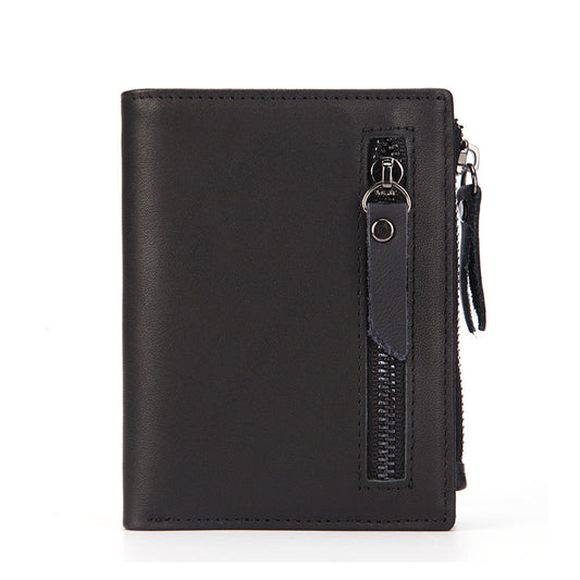 Men's Leather Short Zipper Oil Wax Cowhide Men's Wallets