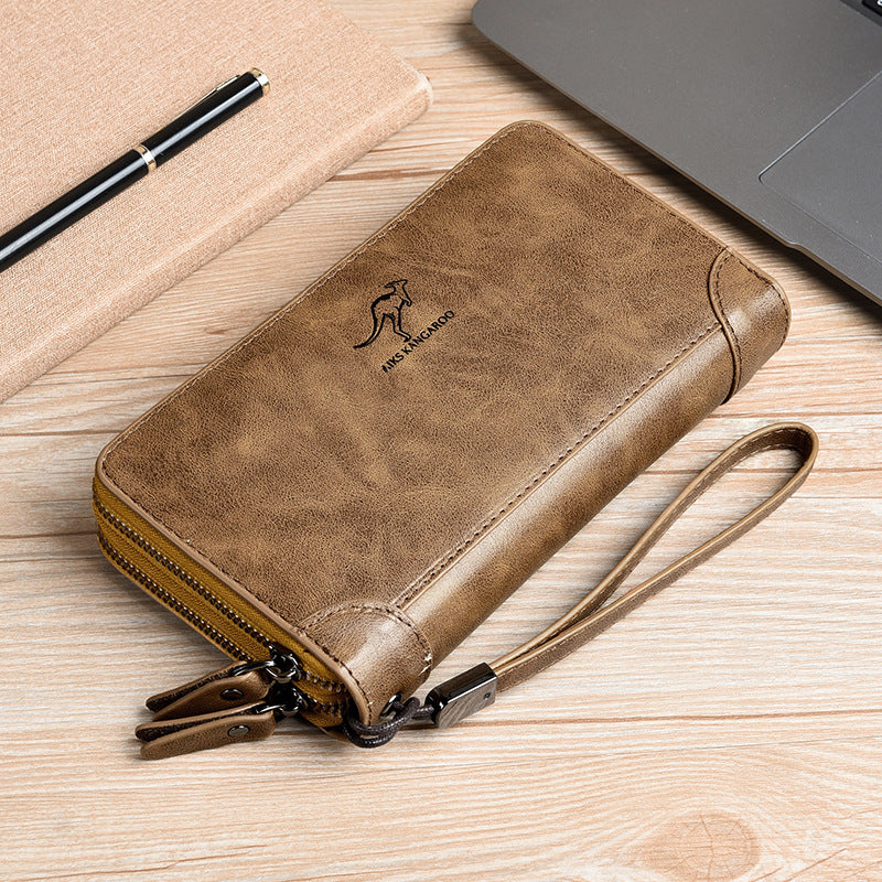 Men's Capacity Double Zip Clutch Swiping Multifunctional Zipper Men's Wallets