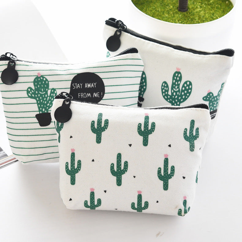 Trendy Canvas Triangle Cactus Fresh Zipper Coin Purses