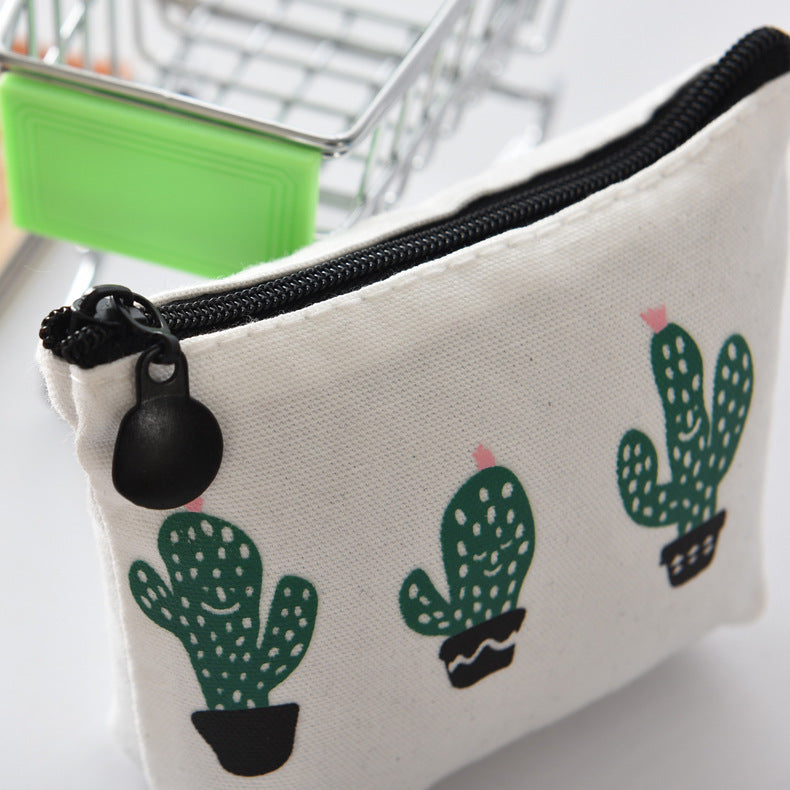 Trendy Canvas Triangle Cactus Fresh Zipper Coin Purses
