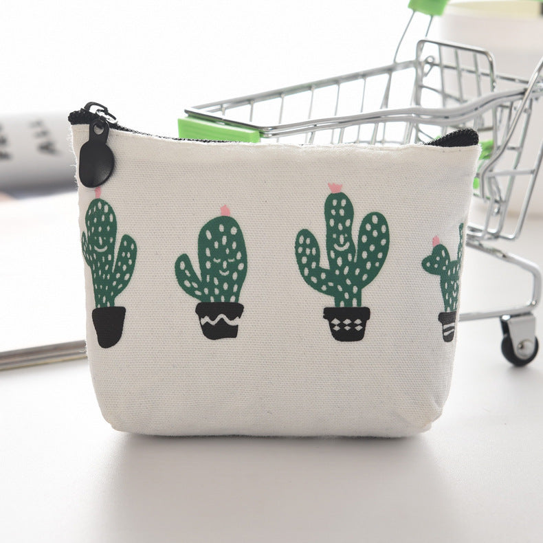 Trendy Canvas Triangle Cactus Fresh Zipper Coin Purses