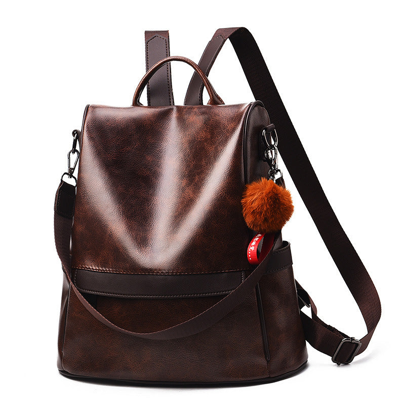 Women's Korean Fashion Soft Leather Street Backpacks