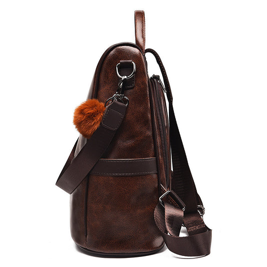 Women's Korean Fashion Soft Leather Street Backpacks